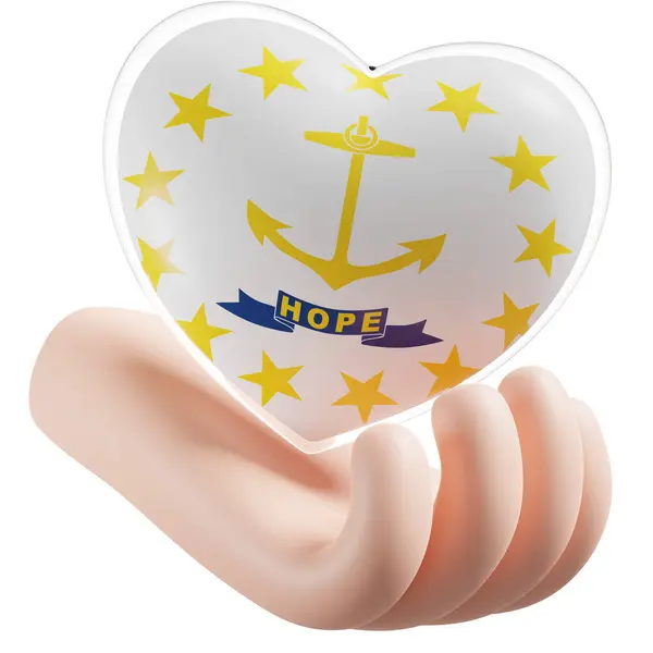 Rhode Island flag with heart hand care realistic 3d textured