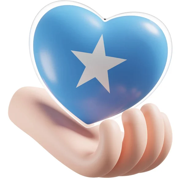 Somalia flag with heart hand care realistic 3d textured