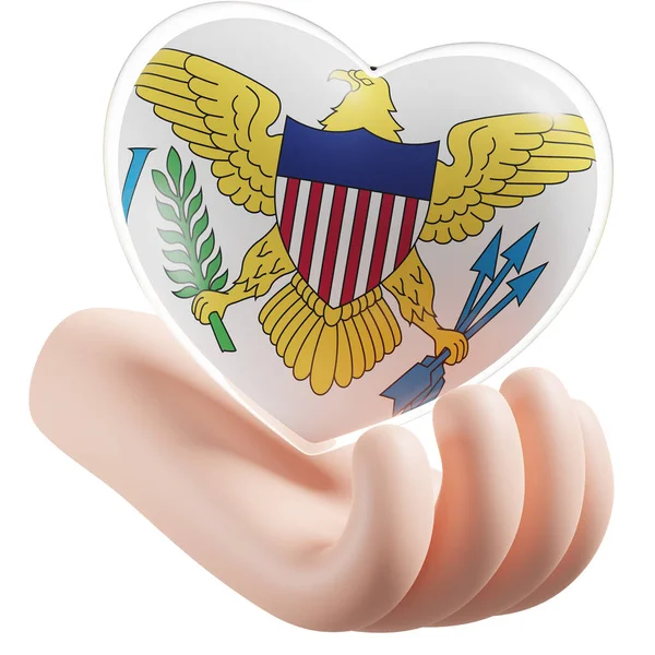 United States Virgin Islands flag with heart hand care realistic 3d textured
