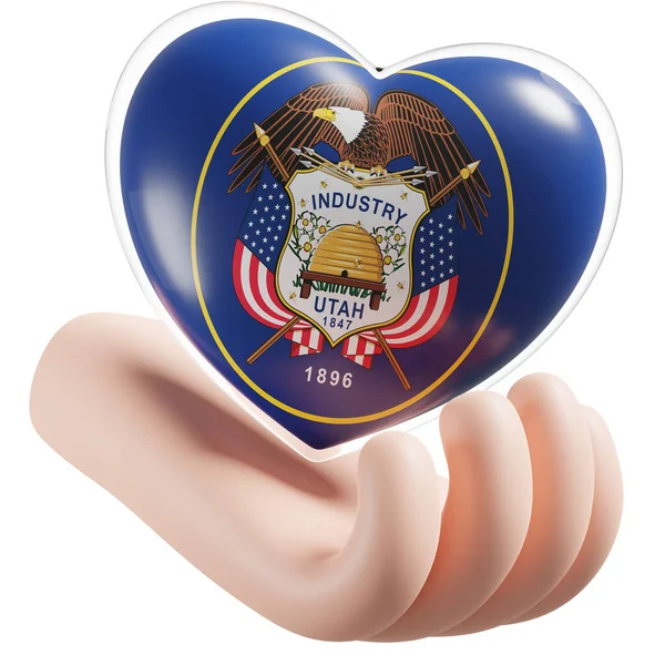 Utah flag with heart hand care realistic 3d textured