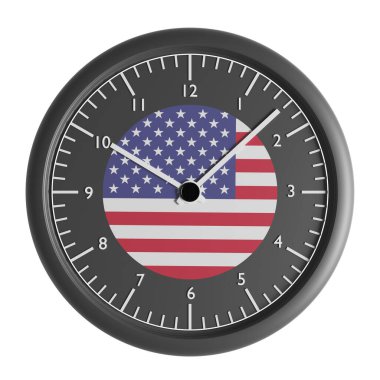 Signs and symbols. Design element. 3D illustration. Wall clock with the flag of United States