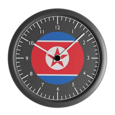 Signs and symbols. Design element. 3D illustration. Wall clock with the flag of North Korea