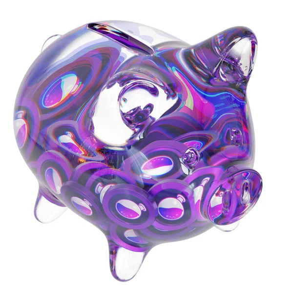 Osmosis (OSMO) Clear Glass piggy bank with decreasing piles of crypto coins. Saving inflation, financial crisis, and losing money concept. 3d illustration
