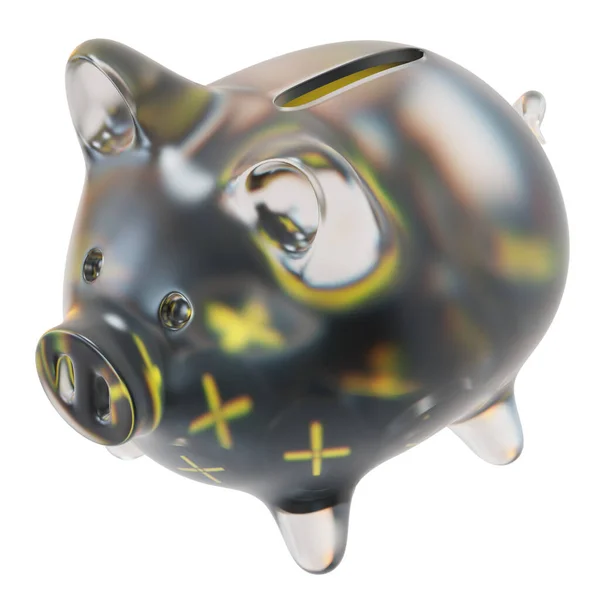 Pundi X (PUNDIX) Clear Glass piggy bank with decreasing piles of crypto coins. Saving inflation, financial crisis, and losing money concept. 3d illustration