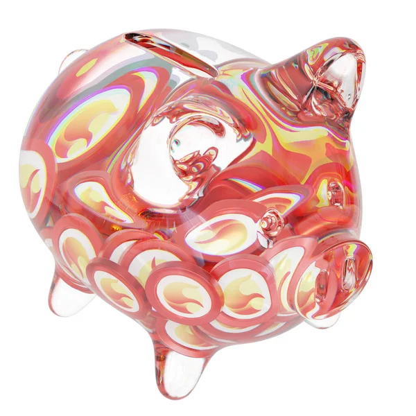 Terra (LUNA) Clear Glass piggy bank with decreasing piles of crypto coins. Saving inflation, financial crisis, and losing money concept. 3d illustration