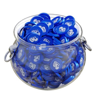 ApeCoin APE 'nin 3 boyutlu şifreleme madeni para tasarrufu bankası ve izole edilmiş arka planı var. Finansal kazanç yönetimi tasarruf maliyet azaltma mevduat ekonomi cam kap 3D render. resimleme