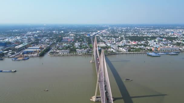 宏伟的奇迹 天向桥与湄公河的空中景观 — 图库视频影像