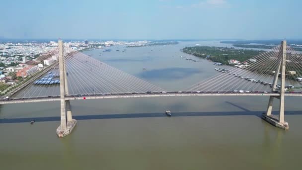 Majestic Marvel Luftaufnahmen Von Tien Giangs Rach Mieu Brücke Und — Stockvideo