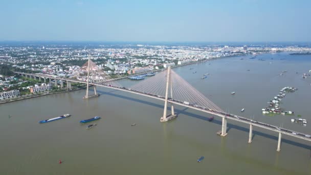Majestic Marvel Vedere Aeriană Podului Rach Mieu Tien Giang Râului — Videoclip de stoc