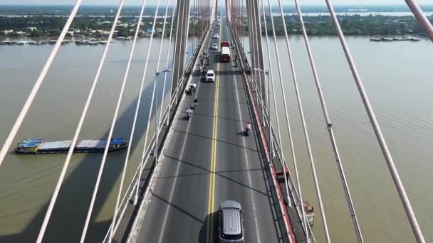 Tien Giang Βιετνάμ Φεβρουαρίου 2023 Majestic Marvel Αεροφωτογραφίες Της Γέφυρας — Αρχείο Βίντεο