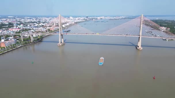 Majestic Marvel Aerial Views Tien Giang Rach Mieu Bridge Mekong — Stock video