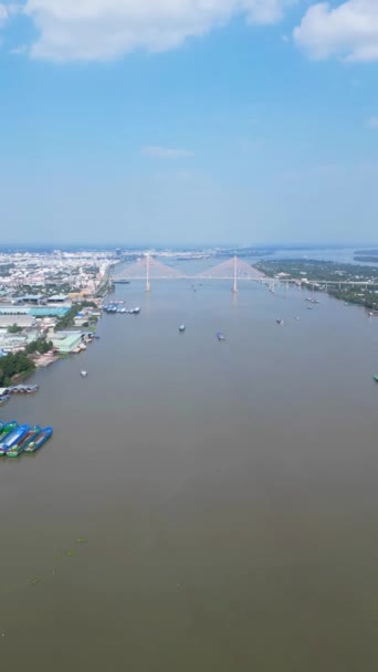 Majestic Marvel Widok Powietrza Most Rach Mieu Tien Giang Rzekę — Wideo stockowe
