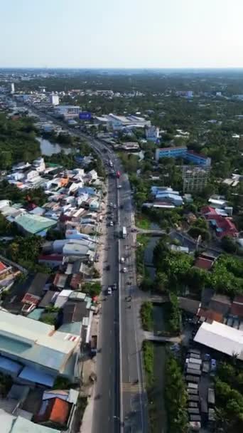 Tien Giang Arasında Yolculuk Manzara Yolu Araba Uçuşları Dikey — Stok video