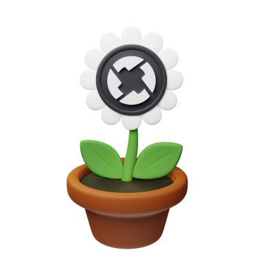  3 Boyutlu demlikteki çiçek resmi 0x, ZRX işareti beyaz arkaplanda