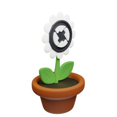  3 Boyutlu demlikteki çiçek resmi 0x, ZRX işareti beyaz arkaplanda