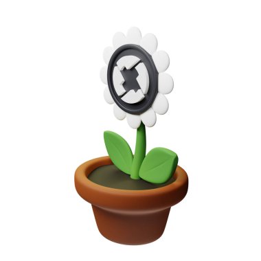  3 Boyutlu demlikteki çiçek resmi 0x, ZRX işareti beyaz arkaplanda