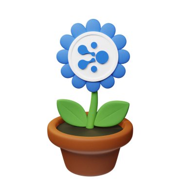  3 Boyutlu tasvir, saksıdaki çiçek, beyaz arkaplanda ELF işareti