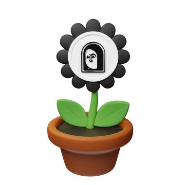  Çömlekteki çiçeğin üç boyutlu görüntüsü APENFT ile, beyaz arkaplanda NFT işareti