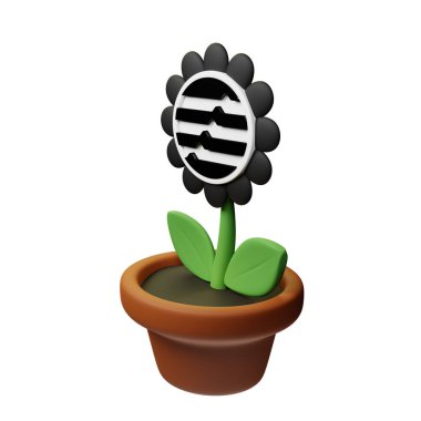  Aptos ile saksıdaki çiçeğin 3 boyutlu çizimi, beyaz arkaplanda APT işareti