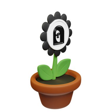  Çömlekteki çiçeğin üç boyutlu görüntüsü APENFT ile, beyaz arkaplanda NFT işareti
