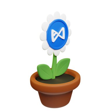  3 boyutlu çiçek resmi Axie Infinity ile birlikte, beyaz arkaplanda AXS işareti