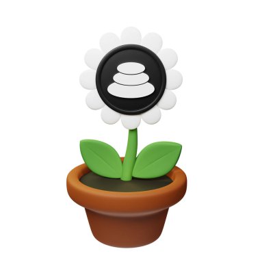  Balancer ile saksıdaki çiçeğin 3 boyutlu resmi, beyaz arkaplanda BAL işareti