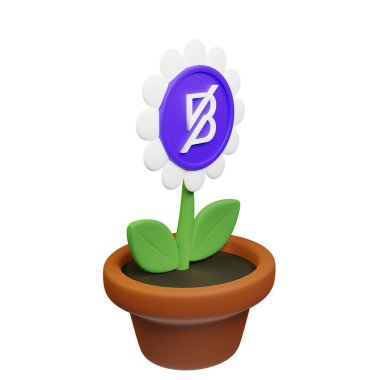  Bando Protokolü ile saksıdaki çiçeğin 3 boyutlu tasviri, beyaz arkaplanda bant işareti