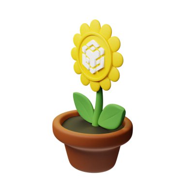  Çömlekteki çiçeğin Binance Coin, beyaz arkaplanda BNB işareti