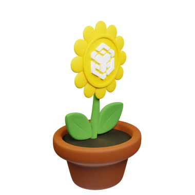  Çömlekteki çiçeğin Binance Coin, beyaz arkaplanda BNB işareti