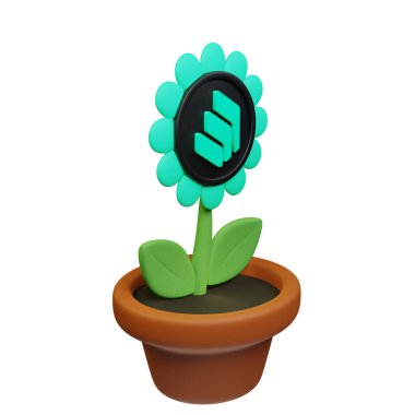  Saksıdaki çiçeğin bileşikli hali, beyaz arkaplanda COMP işareti