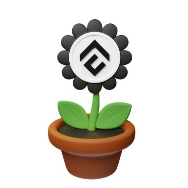  Conflux ile saksıdaki çiçeğin 3 boyutlu tasviri, beyaz arkaplanda CFX işareti