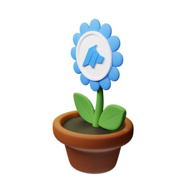  DAO Maker ile saksıdaki çiçeğin 3 boyutlu görünümü, beyaz arkaplanda DAO işareti