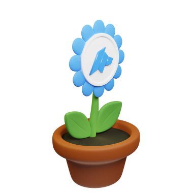  DAO Maker ile saksıdaki çiçeğin 3 boyutlu görünümü, beyaz arkaplanda DAO işareti