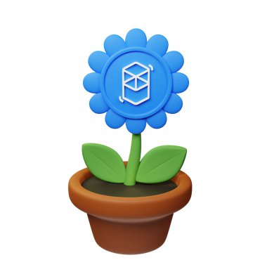  Fantom 'la saksıdaki çiçeğin 3 boyutlu tasviri, beyaz arkaplanda FTM işareti