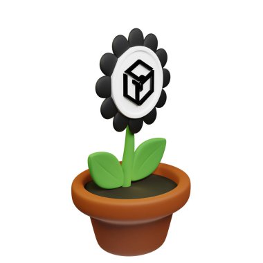  Beyaz arkaplanda Gala işareti olan saksıdaki çiçeğin 3 boyutlu görüntüsü