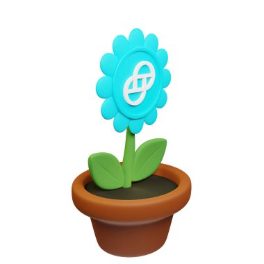  İkizler Doları ve beyaz arka planda GUSD işareti olan saksıdaki çiçeğin 3B çizimi