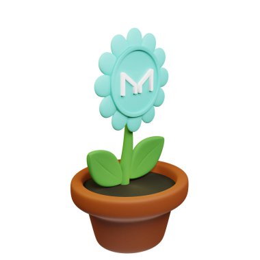  Yapıcı ile saksıdaki çiçeğin 3 boyutlu görünümü, beyaz arkaplanda MKR işareti
