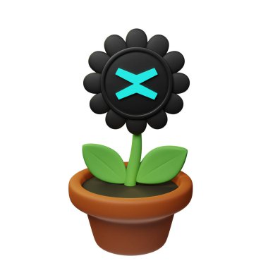  MultiversX ile saksıdaki çiçeğin 3 boyutlu tasviri, beyaz arkaplanda EGLD işareti