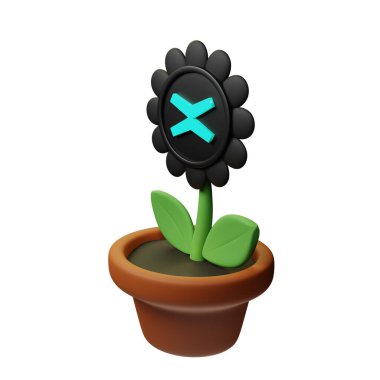  MultiversX ile saksıdaki çiçeğin 3 boyutlu tasviri, beyaz arkaplanda EGLD işareti