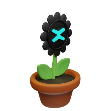  MultiversX ile saksıdaki çiçeğin 3 boyutlu tasviri, beyaz arkaplanda EGLD işareti