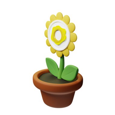  Saksıdaki çiçeğin 3 boyutlu resmedilmiş hali. Beyaz arkaplanda PAX işareti var.