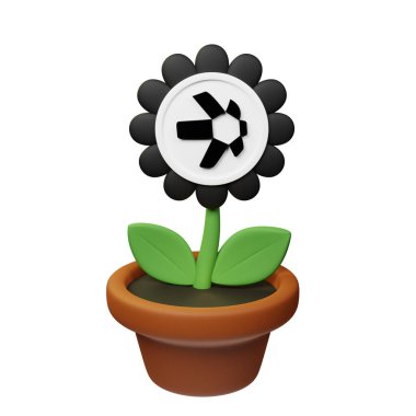  Üç boyutlu saksıdaki çiçek tasviri Quant ile, beyaz arkaplanda QNT işareti