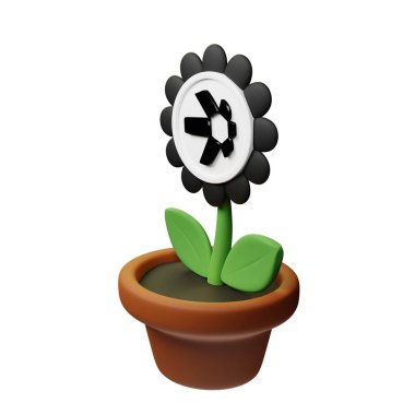  Üç boyutlu saksıdaki çiçek tasviri Quant ile, beyaz arkaplanda QNT işareti