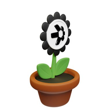  Üç boyutlu saksıdaki çiçek tasviri Quant ile, beyaz arkaplanda QNT işareti