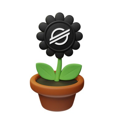  Yıldız 'la saksıdaki çiçeğin 3 boyutlu tasviri, beyaz arkaplanda XL işareti