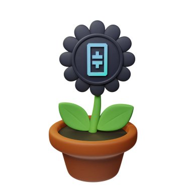  Teta Ağı ile saksıdaki çiçeğin 3 boyutlu tasviri, beyaz arkaplandaki THTA tabelası