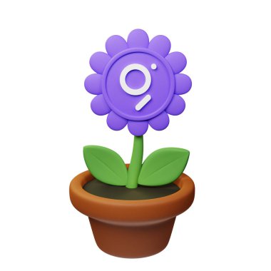  Saksıdaki çiçeğin 3 boyutlu resmi, beyaz arkaplanda Graph, GRT işareti