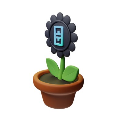  Teta Ağı ile saksıdaki çiçeğin 3 boyutlu tasviri, beyaz arkaplandaki THTA tabelası