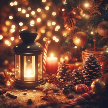 Mum ve Noel ağacı Noel arka plan