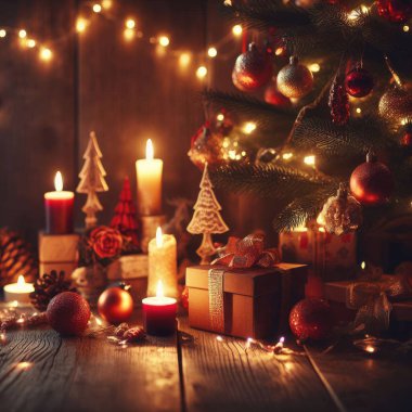 Mumları olan güzel Noel ağacı